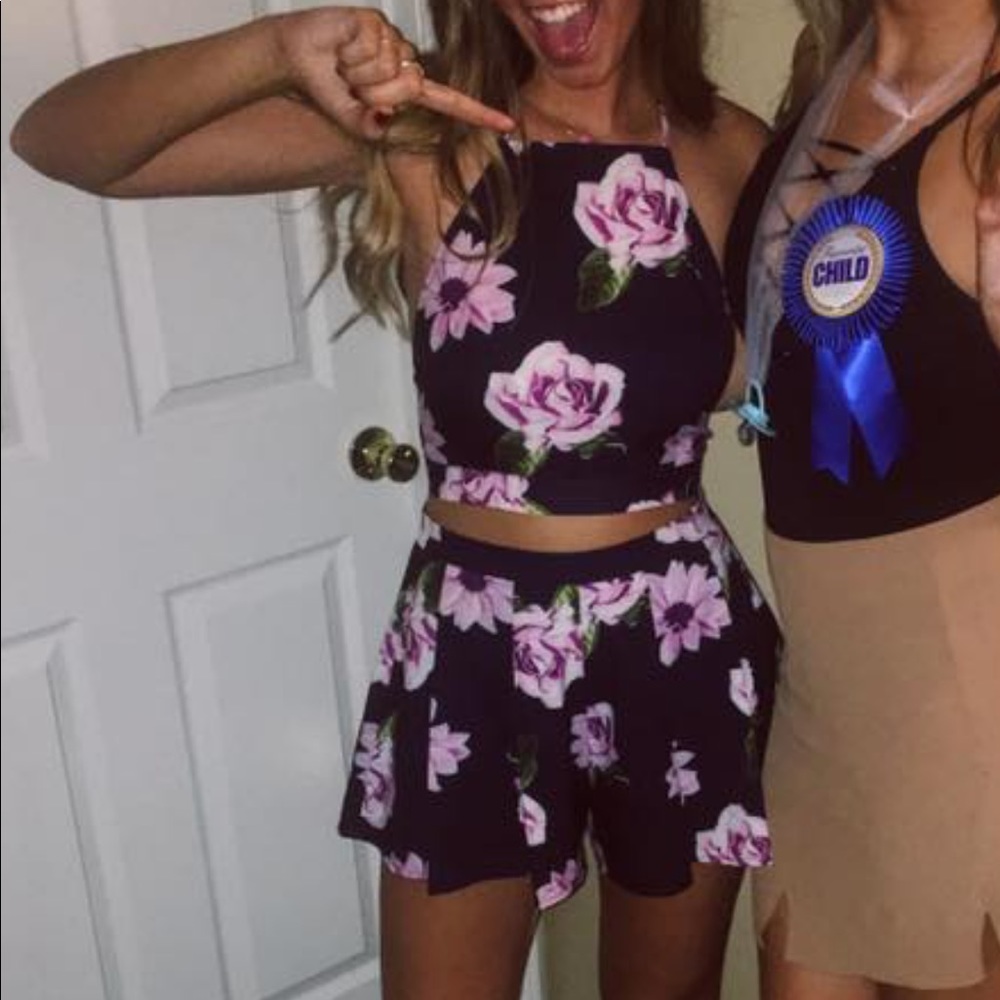 MATCHING NAVY AND LAVENDER CROP TOP SET
